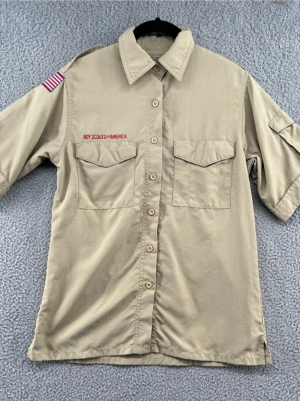 Womens Size XS Boy Scouts of America Tan Short-Sleeve Button-Down Shirt